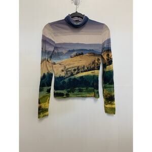 The Kit Mountain Postcard Printed Mock Neck Top Small